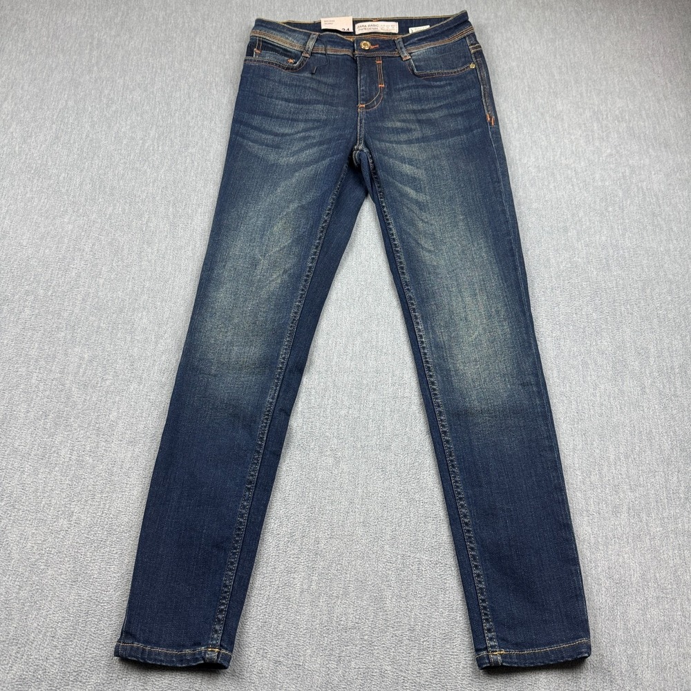 Zara Basic Jeans Womens 4 27x27‎ Blue Skinny Denim Cotton Stretch Zip Button NWT